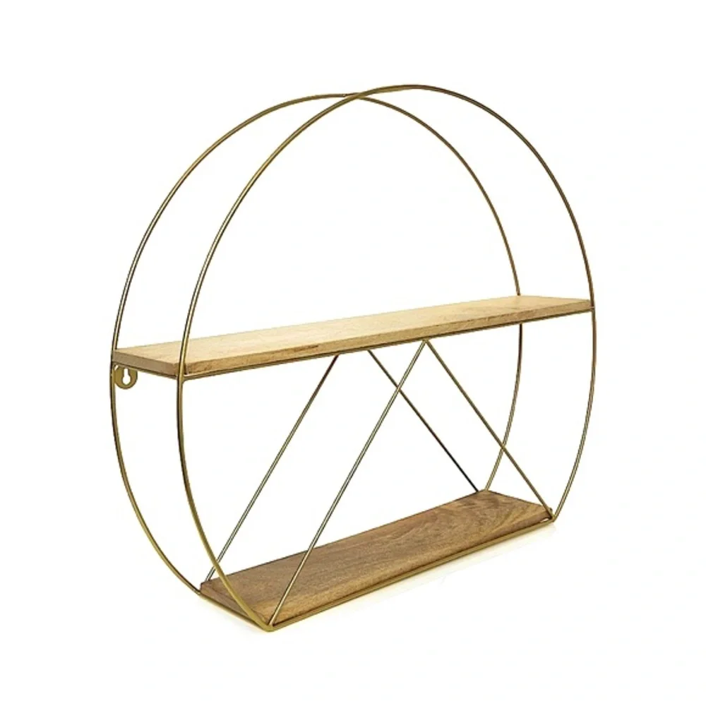 Kate and Laurel Delmar Wood and Gold Metal Geometric Floating Wall Shelf